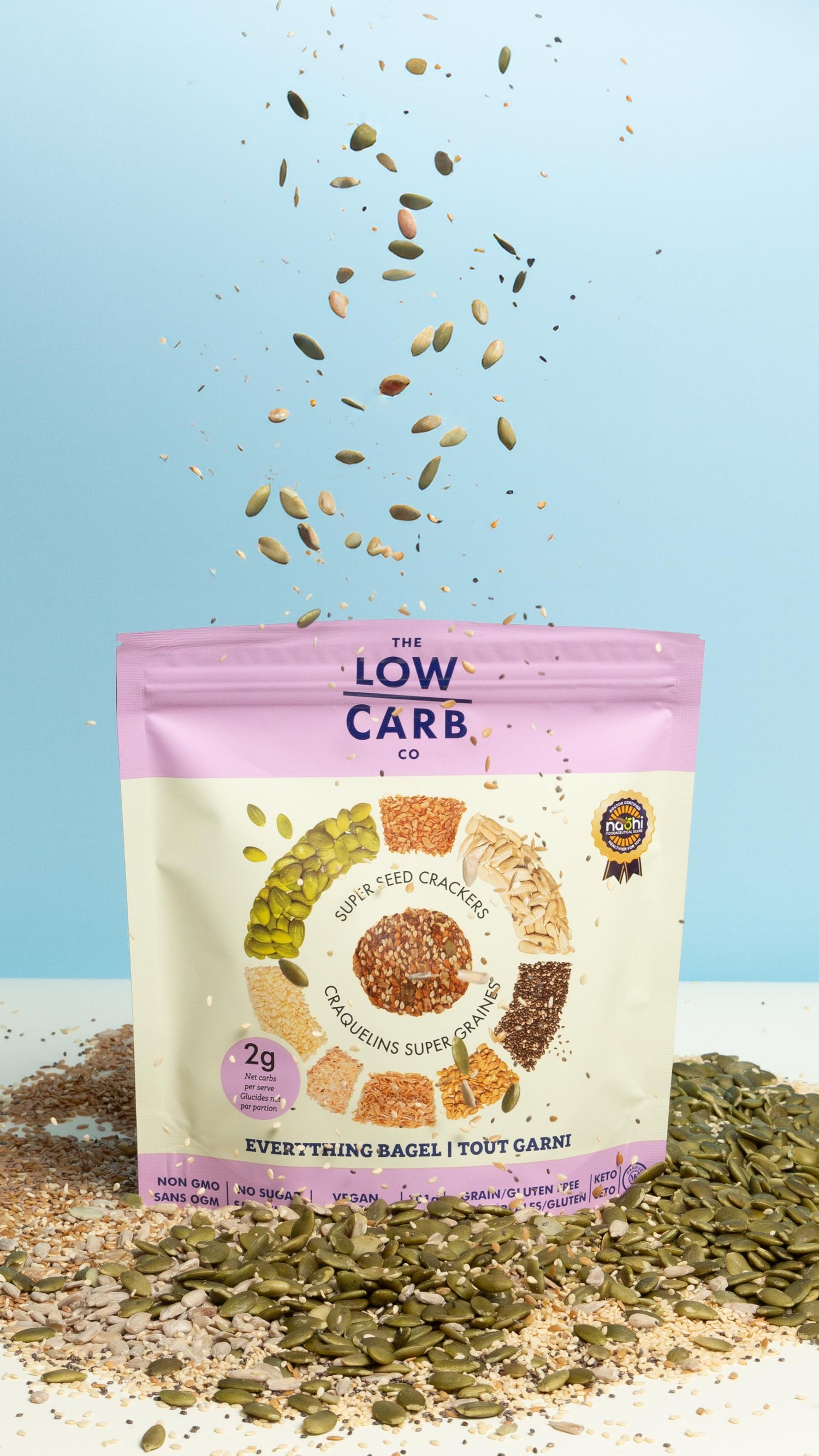 vegan low carb seed crackers bag