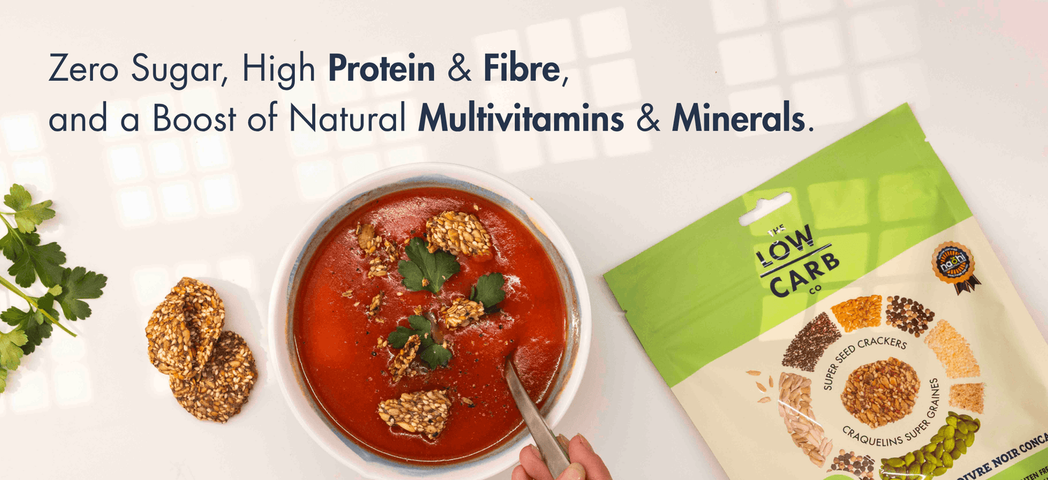 Zero sugar seed crackers with tomato soup